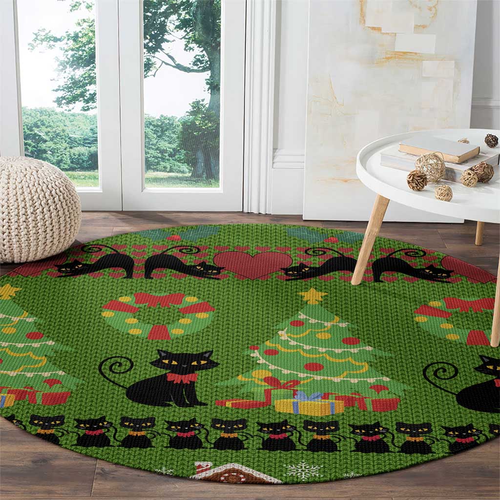 Love Black Cat Christmas Round Carpet Xmas Holiday Patterns - Wonder Print Shop