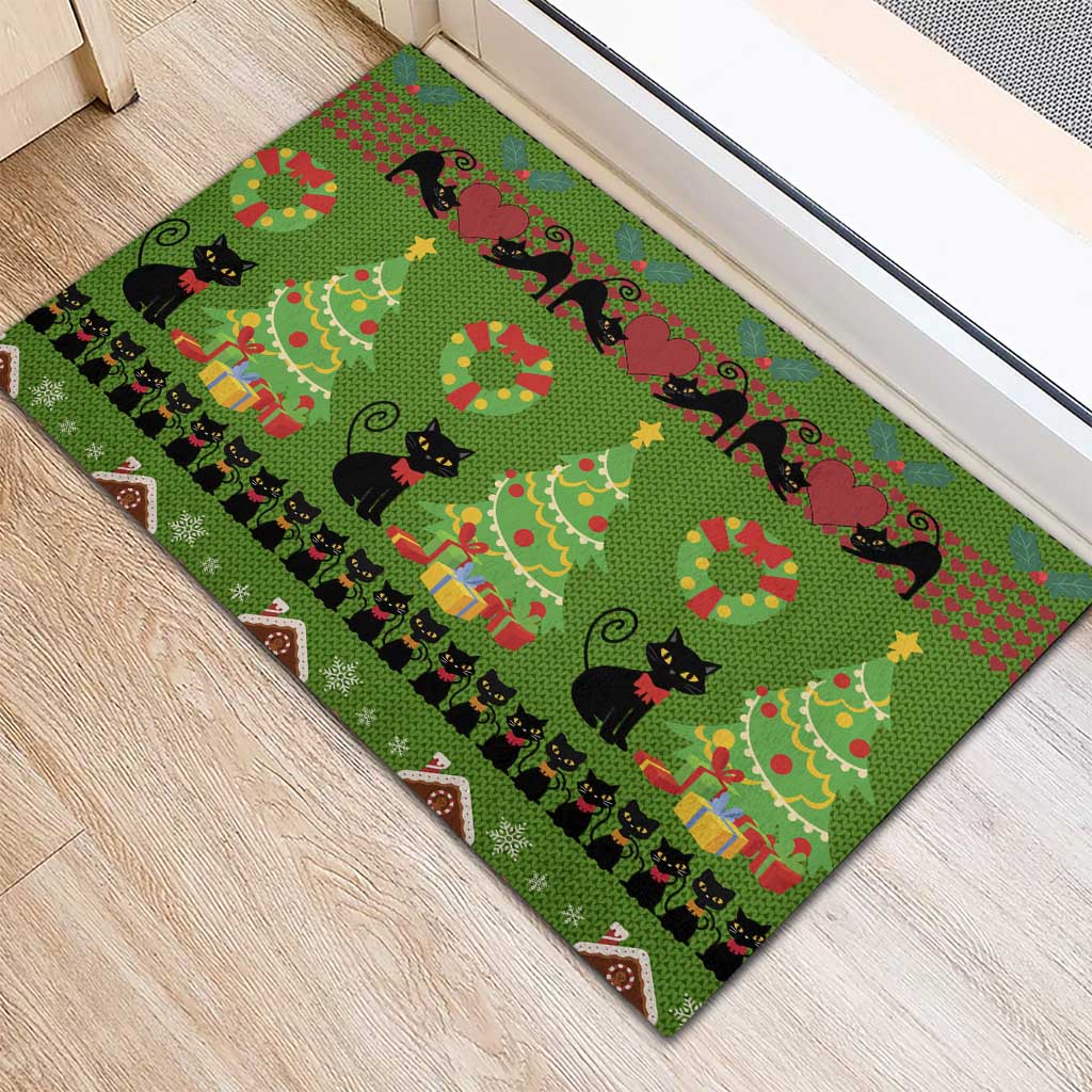 Love Black Cat Christmas Rubber Doormat Xmas Holiday Patterns - Wonder Print Shop
