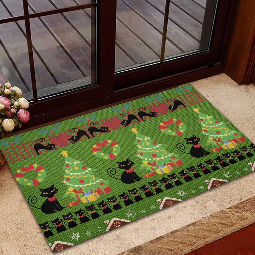 Love Black Cat Christmas Rubber Doormat Xmas Holiday Patterns - Wonder Print Shop