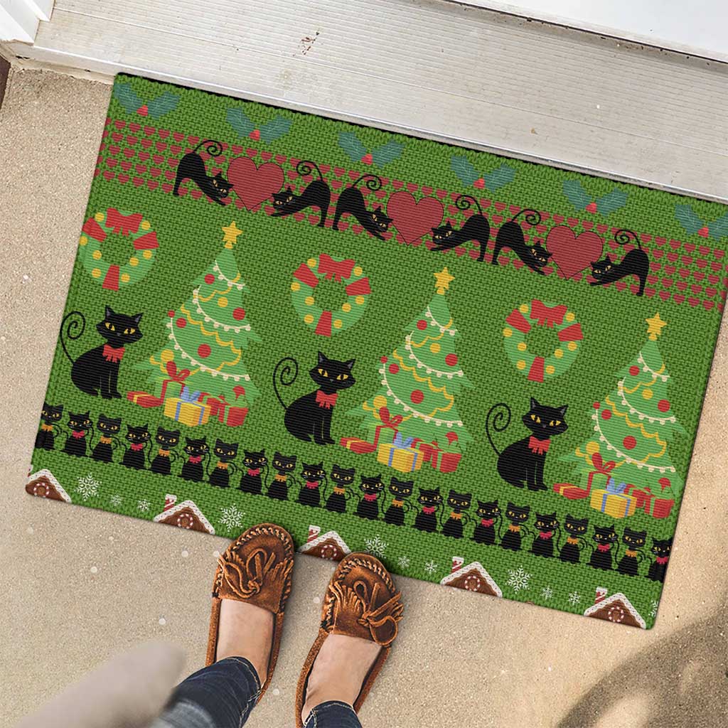 Love Black Cat Christmas Rubber Doormat Xmas Holiday Patterns - Wonder Print Shop