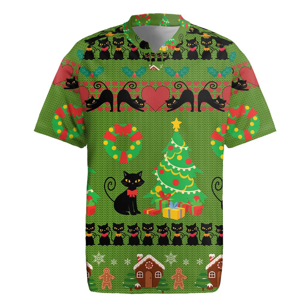 Love Black Cat Christmas Rugby Jersey Xmas Holiday Patterns - Wonder Print Shop