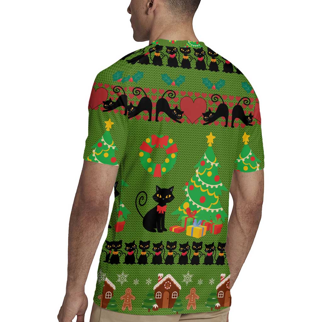 Love Black Cat Christmas Rugby Jersey Xmas Holiday Patterns - Wonder Print Shop