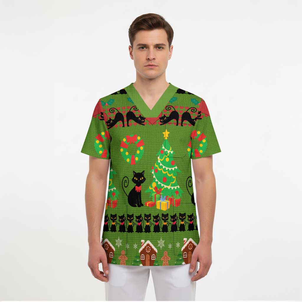 Love Black Cat Christmas Scrub Top Xmas Holiday Patterns - Wonder Print Shop