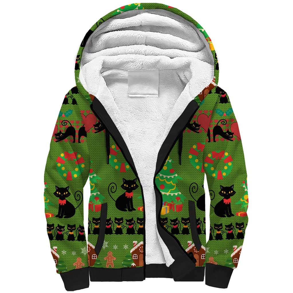 Love Black Cat Christmas Sherpa Hoodie Xmas Holiday Patterns - Wonder Print Shop