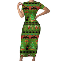 Love Black Cat Christmas Short Sleeve Bodycon Dress Xmas Holiday Patterns - Wonder Print Shop