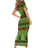 Love Black Cat Christmas Short Sleeve Bodycon Dress Xmas Holiday Patterns - Wonder Print Shop