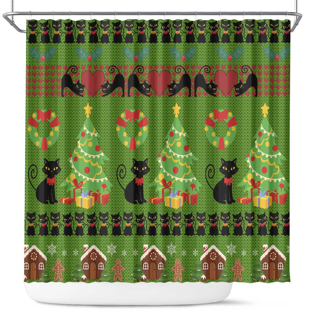 Love Black Cat Christmas Shower Curtain Xmas Holiday Patterns - Wonder Print Shop
