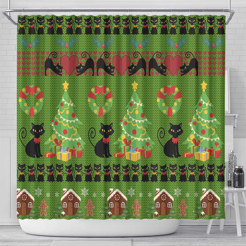 Love Black Cat Christmas Shower Curtain Xmas Holiday Patterns - Wonder Print Shop