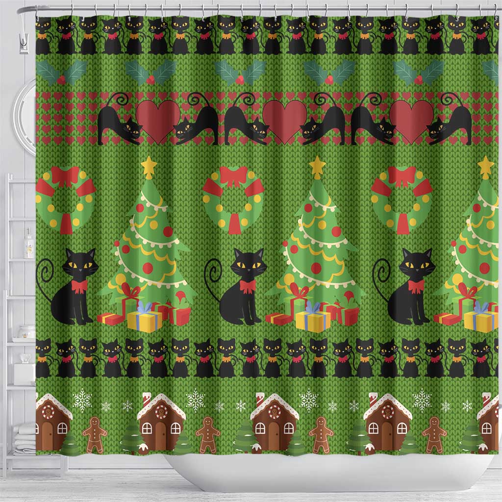 Love Black Cat Christmas Shower Curtain Xmas Holiday Patterns - Wonder Print Shop