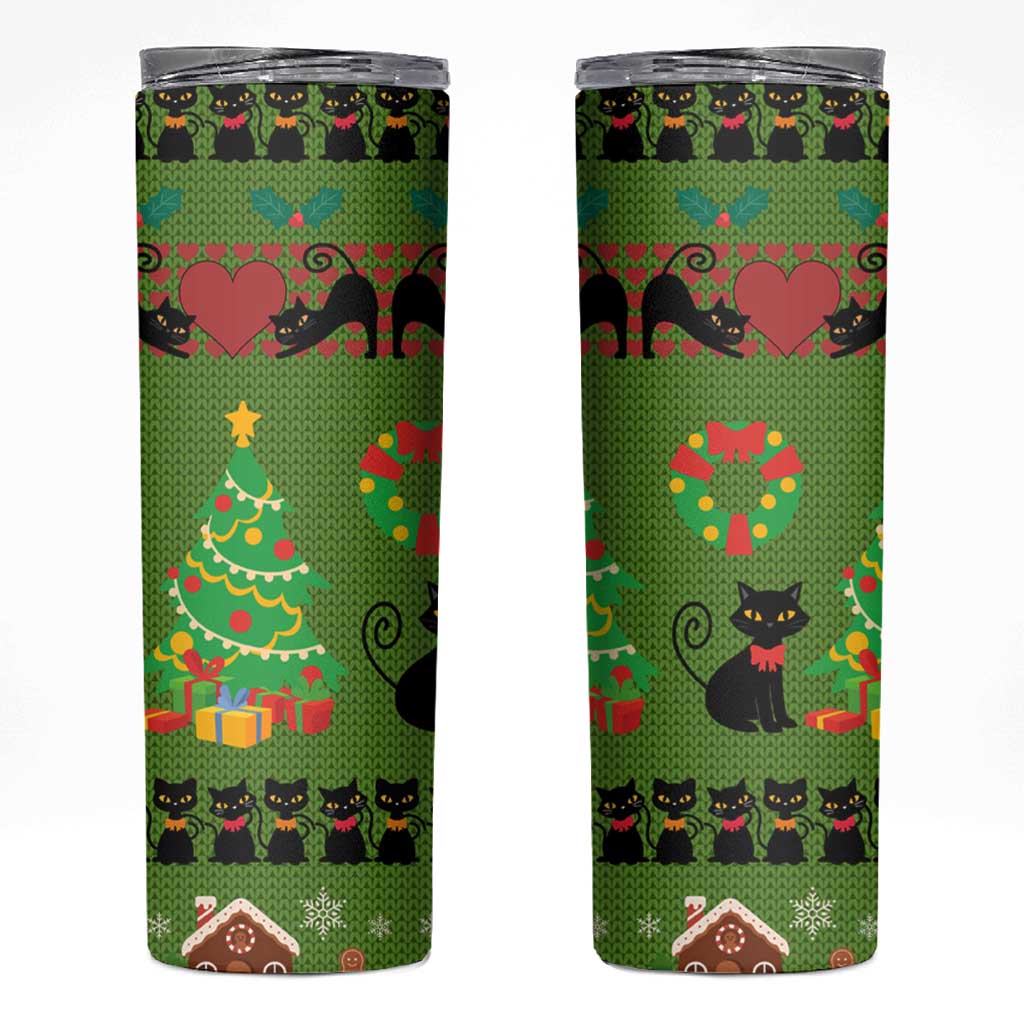 Love Black Cat Christmas Skinny Tumbler Xmas Holiday Patterns - Wonder Print Shop