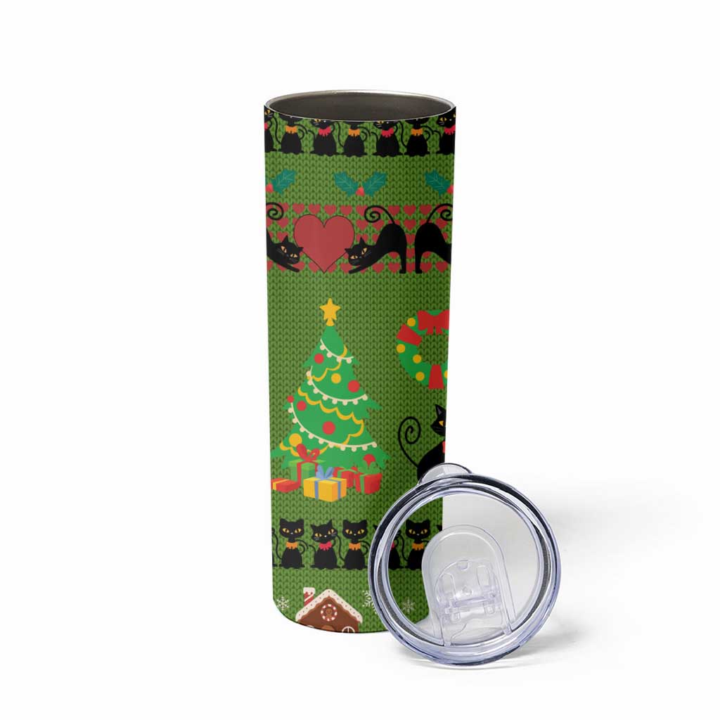 Love Black Cat Christmas Skinny Tumbler Xmas Holiday Patterns - Wonder Print Shop