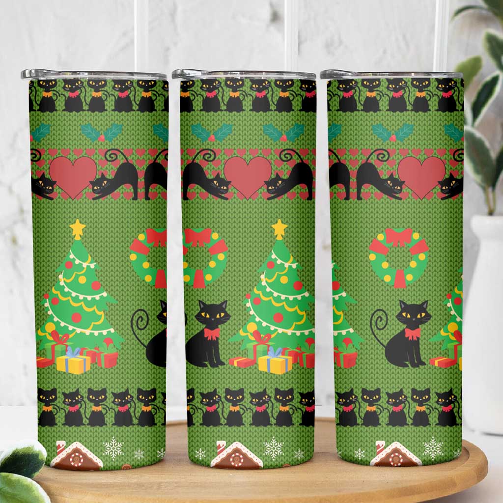 Love Black Cat Christmas Skinny Tumbler Xmas Holiday Patterns - Wonder Print Shop