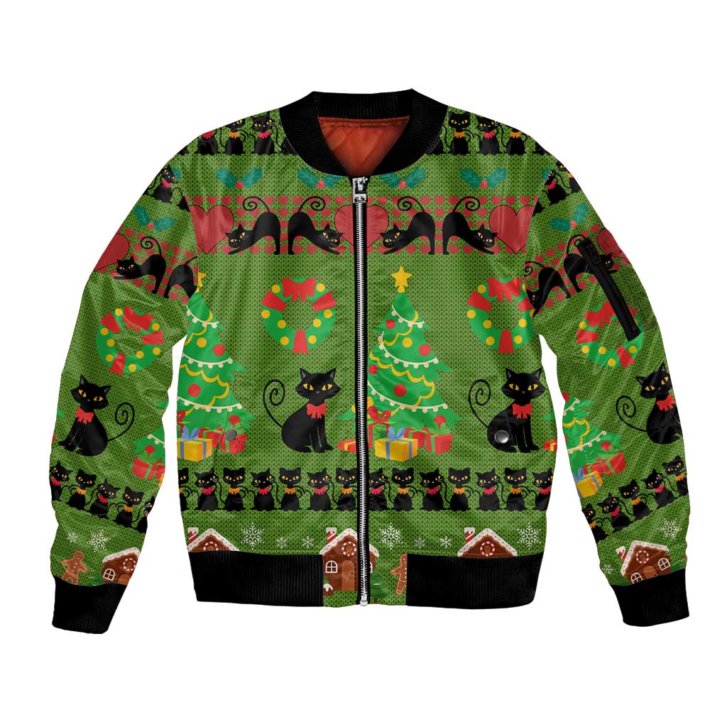 Love Black Cat Christmas Sleeve Zip Bomber Jacket Xmas Holiday Patterns - Wonder Print Shop