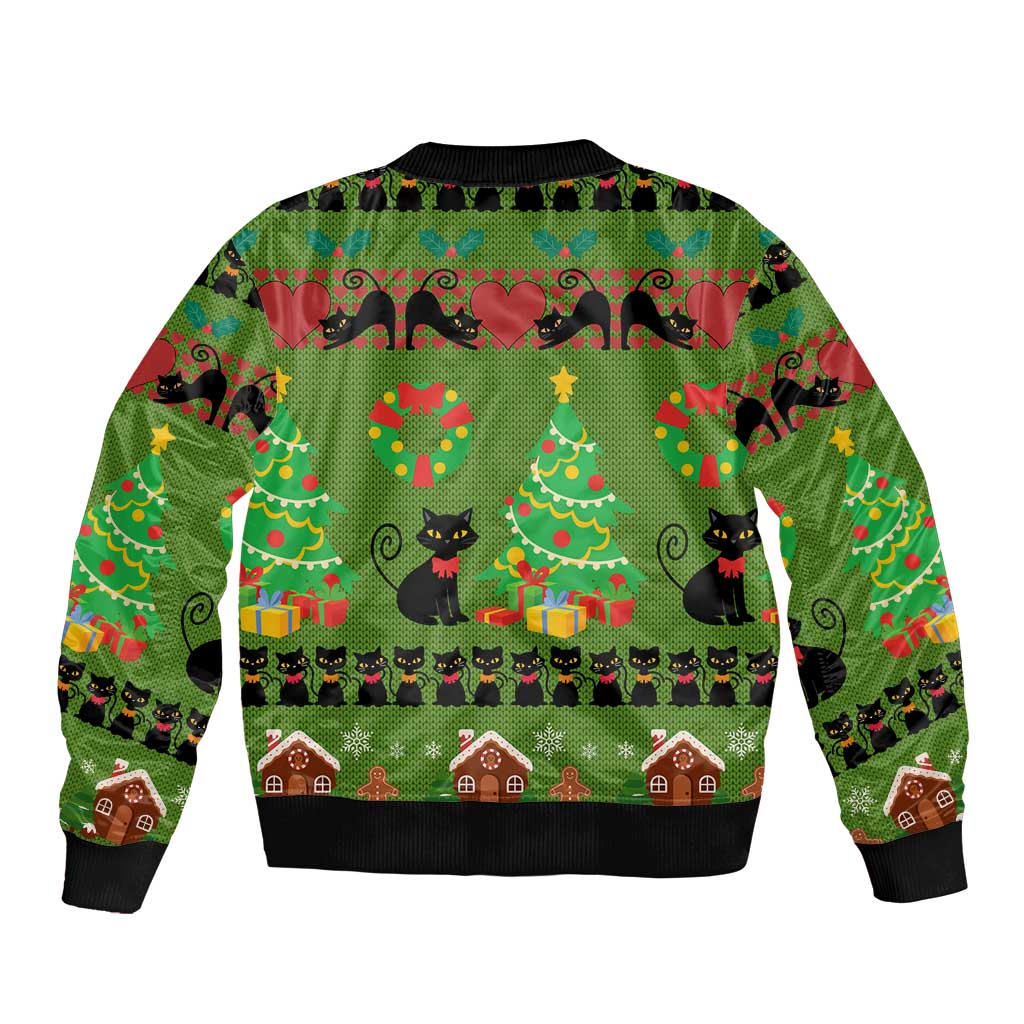 Love Black Cat Christmas Sleeve Zip Bomber Jacket Xmas Holiday Patterns - Wonder Print Shop