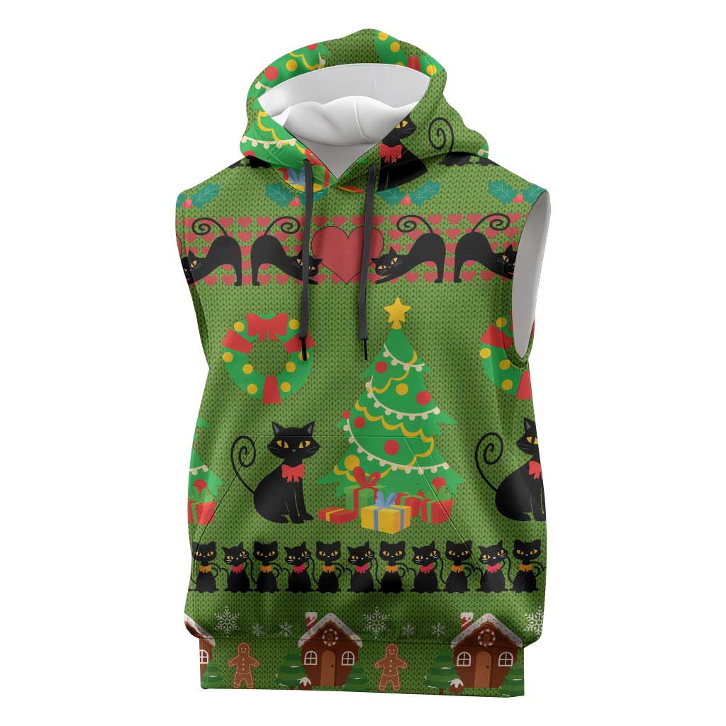 Love Black Cat Christmas Sleeveless Hoodie Xmas Holiday Patterns - Wonder Print Shop