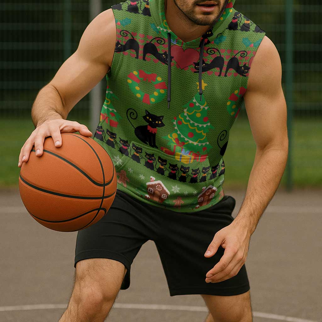 Love Black Cat Christmas Sleeveless Hoodie Xmas Holiday Patterns - Wonder Print Shop