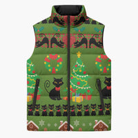 Love Black Cat Christmas Sleeveless Puffer Jacket Xmas Holiday Patterns - Wonder Print Shop