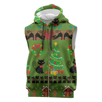 Love Black Cat Christmas Sleeveless Zip Hoodie Xmas Holiday Patterns - Wonder Print Shop