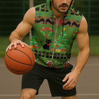 Love Black Cat Christmas Sleeveless Zip Hoodie Xmas Holiday Patterns - Wonder Print Shop