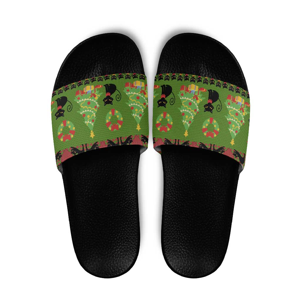 Love Black Cat Christmas Slide Sandals Xmas Holiday Patterns - Wonder Print Shop