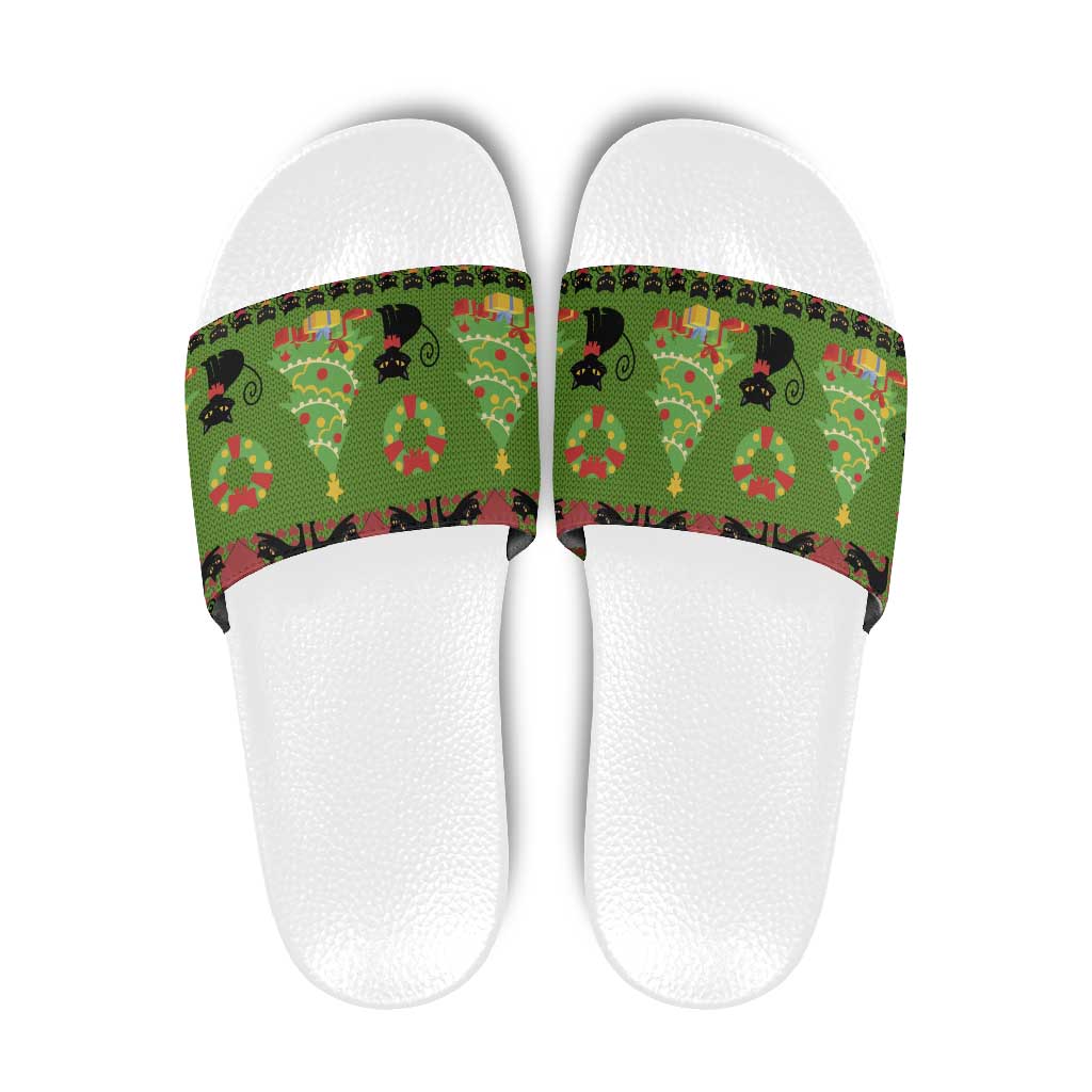 Love Black Cat Christmas Slide Sandals Xmas Holiday Patterns - Wonder Print Shop