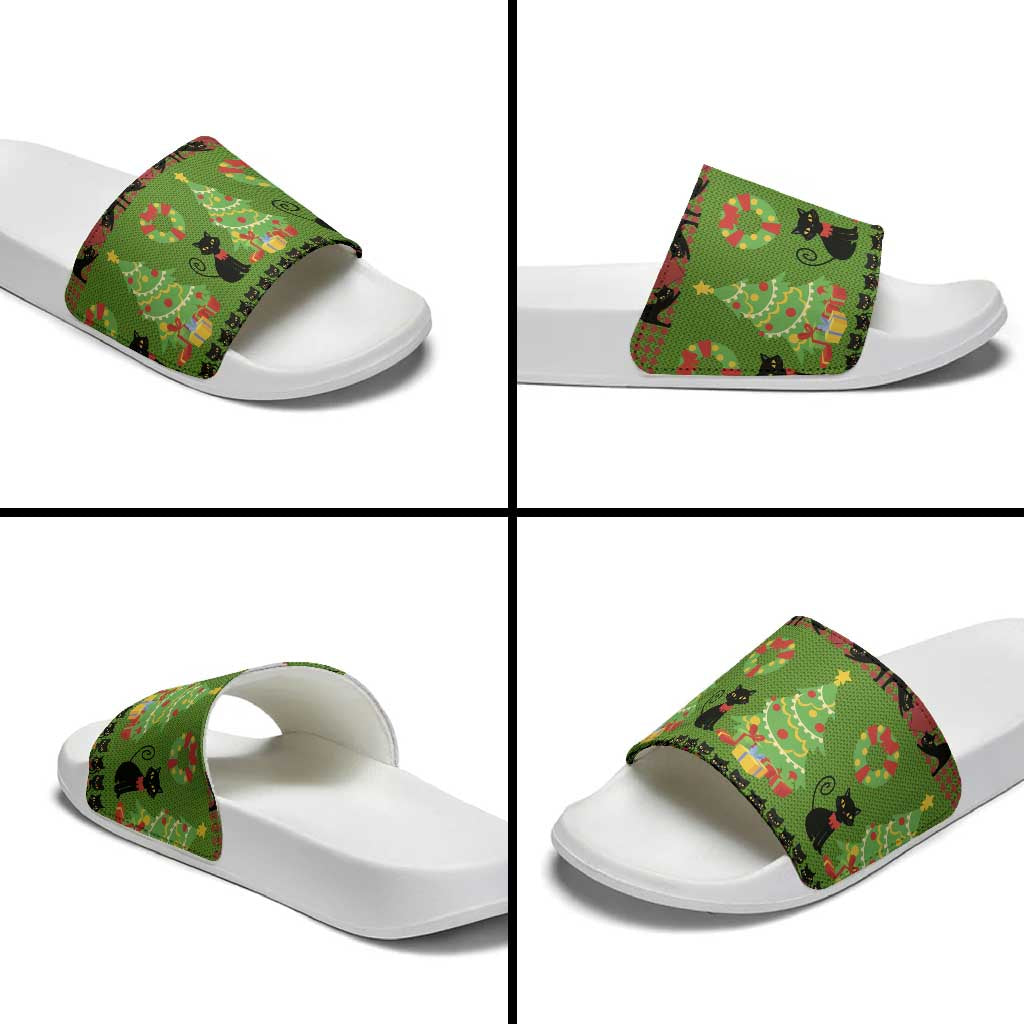Love Black Cat Christmas Slide Sandals Xmas Holiday Patterns - Wonder Print Shop