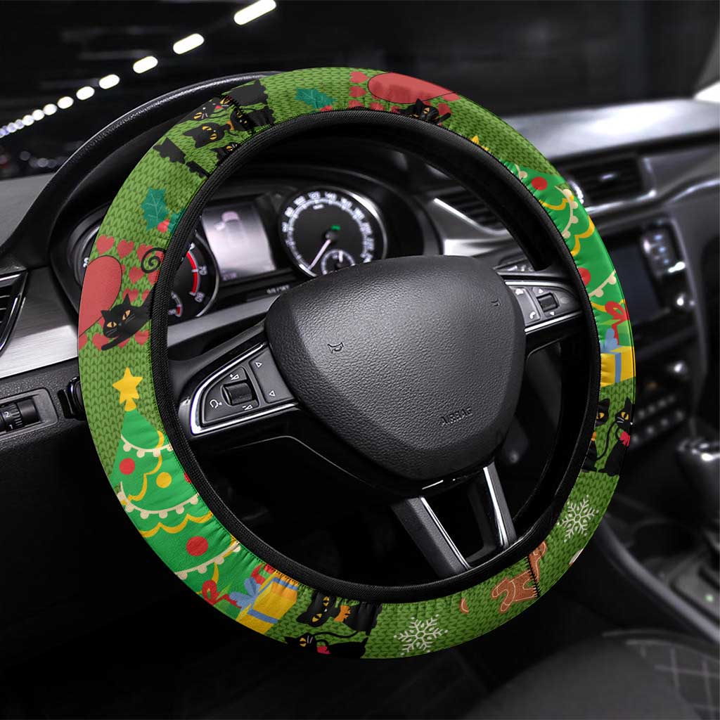 Love Black Cat Christmas Steering Wheel Cover Xmas Holiday Patterns - Wonder Print Shop