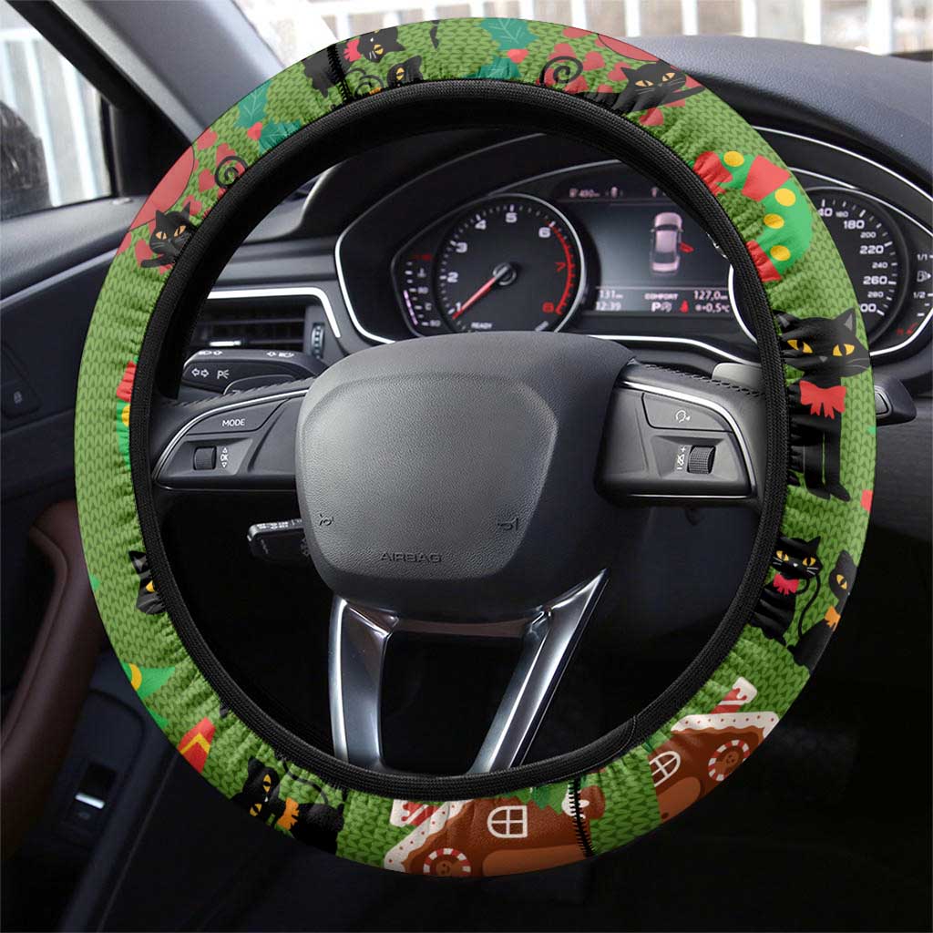 Love Black Cat Christmas Steering Wheel Cover Xmas Holiday Patterns - Wonder Print Shop
