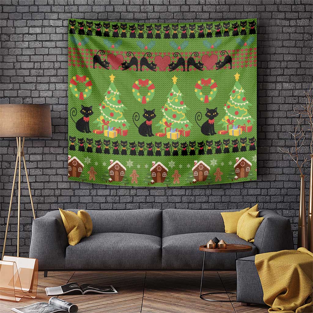 Love Black Cat Christmas Tapestry Xmas Holiday Patterns - Wonder Print Shop
