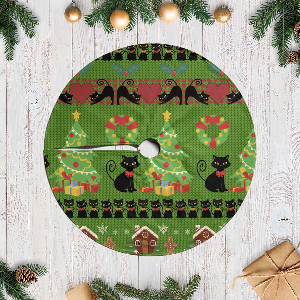 Love Black Cat Christmas Tree Skirt Xmas Holiday Patterns - Wonder Print Shop