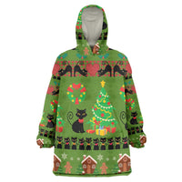 Love Black Cat Christmas Wearable Blanket Hoodie Xmas Holiday Patterns - Wonder Print Shop