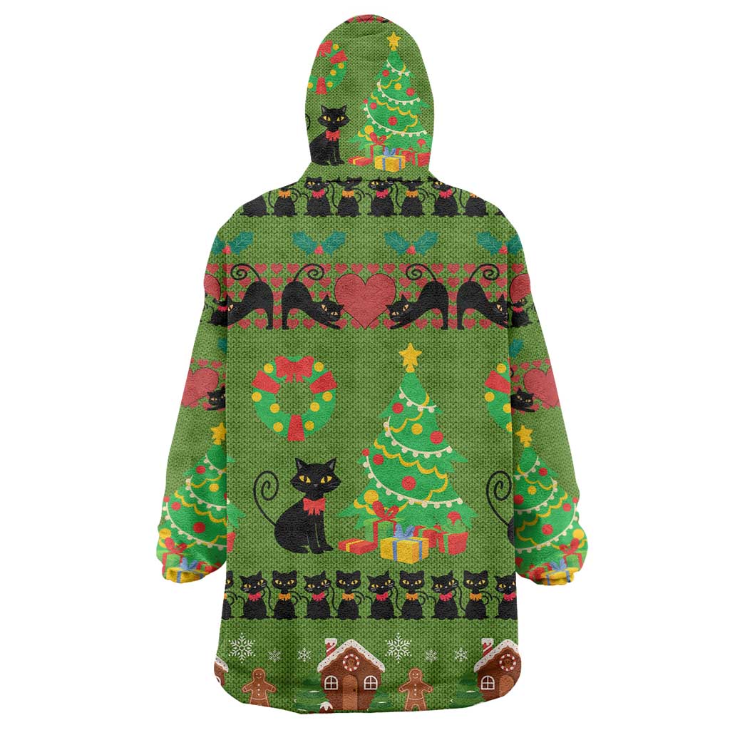 Love Black Cat Christmas Wearable Blanket Hoodie Xmas Holiday Patterns - Wonder Print Shop