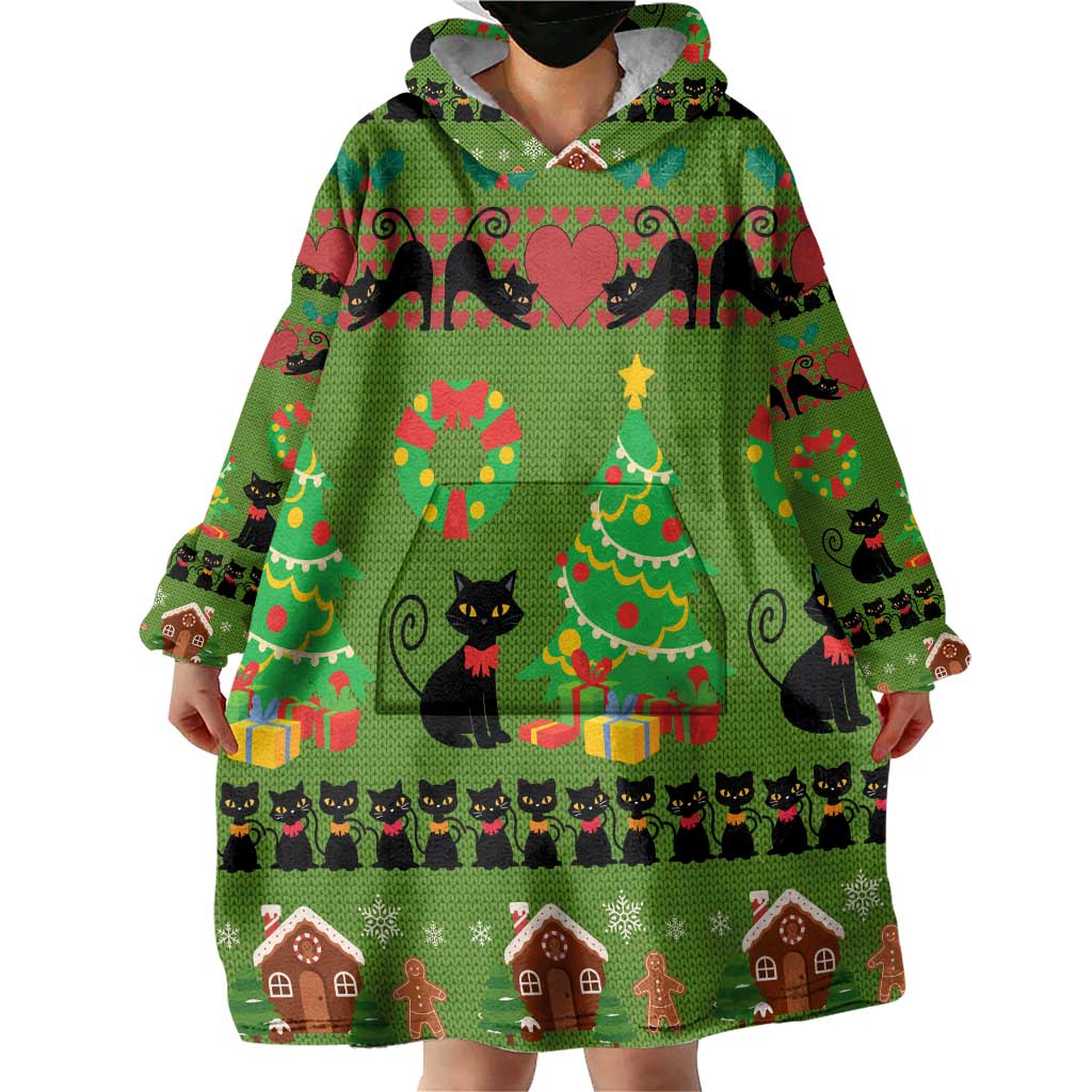 Love Black Cat Christmas Wearable Blanket Hoodie Xmas Holiday Patterns - Wonder Print Shop