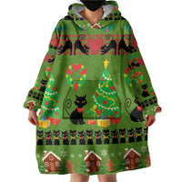Love Black Cat Christmas Wearable Blanket Hoodie Xmas Holiday Patterns - Wonder Print Shop