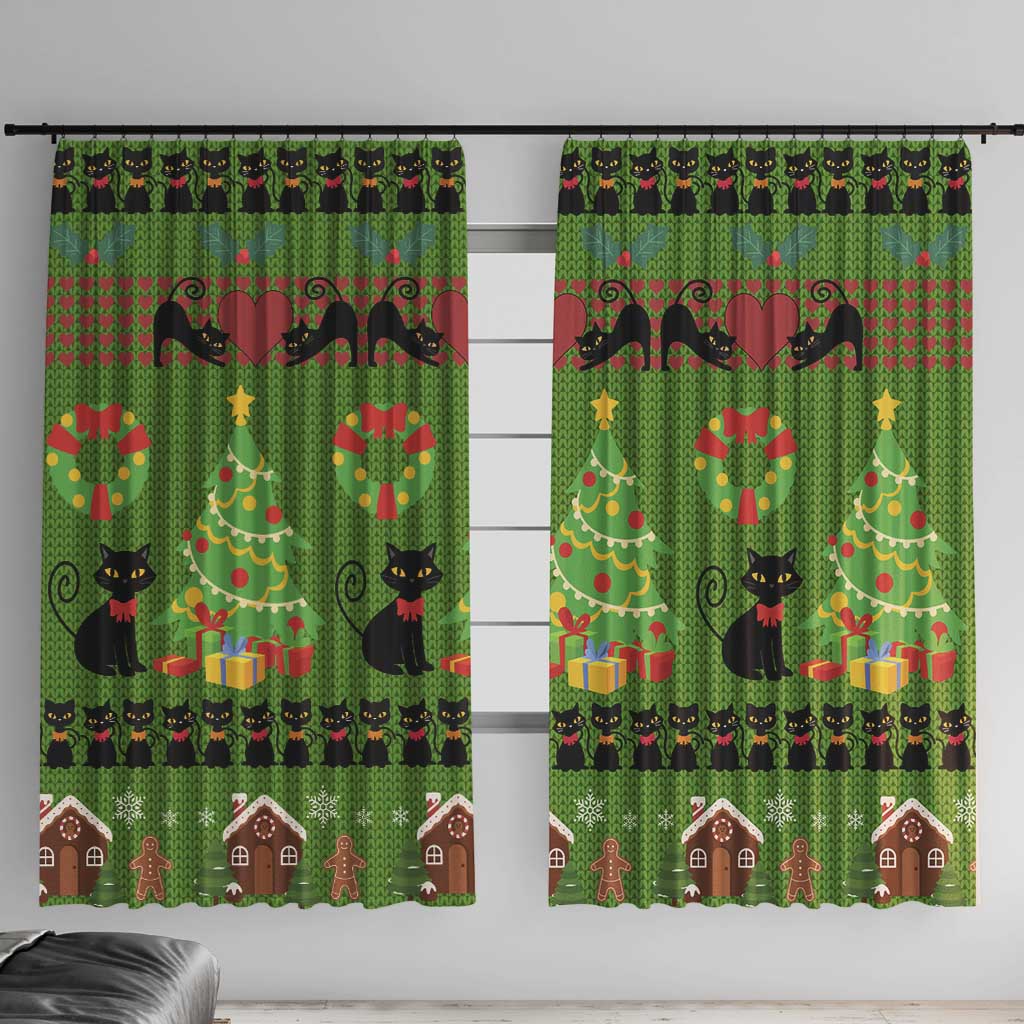 Love Black Cat Christmas Window Curtain Xmas Holiday Patterns - Wonder Print Shop
