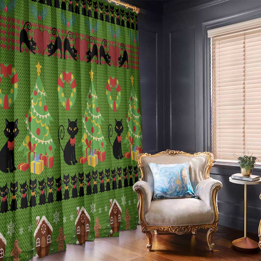 Love Black Cat Christmas Window Curtain Xmas Holiday Patterns - Wonder Print Shop