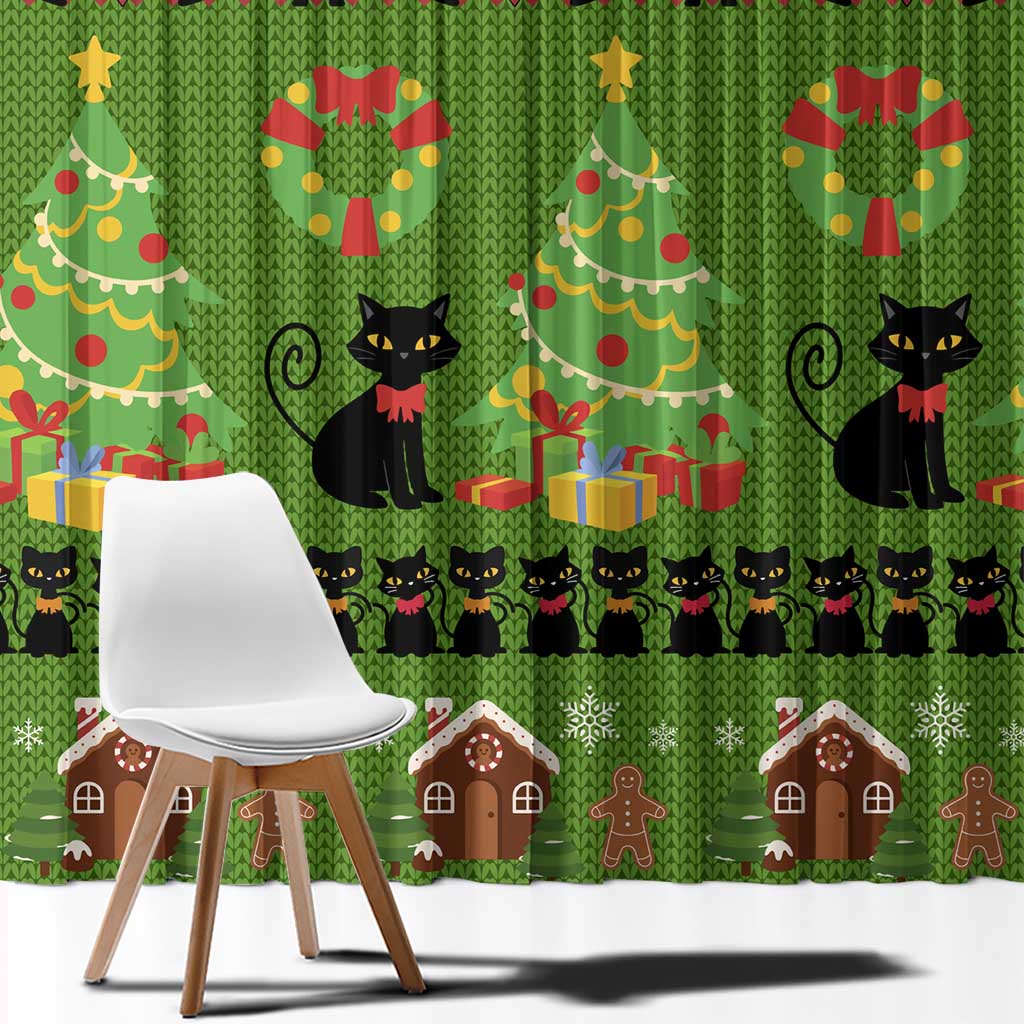 Love Black Cat Christmas Window Curtain Xmas Holiday Patterns - Wonder Print Shop