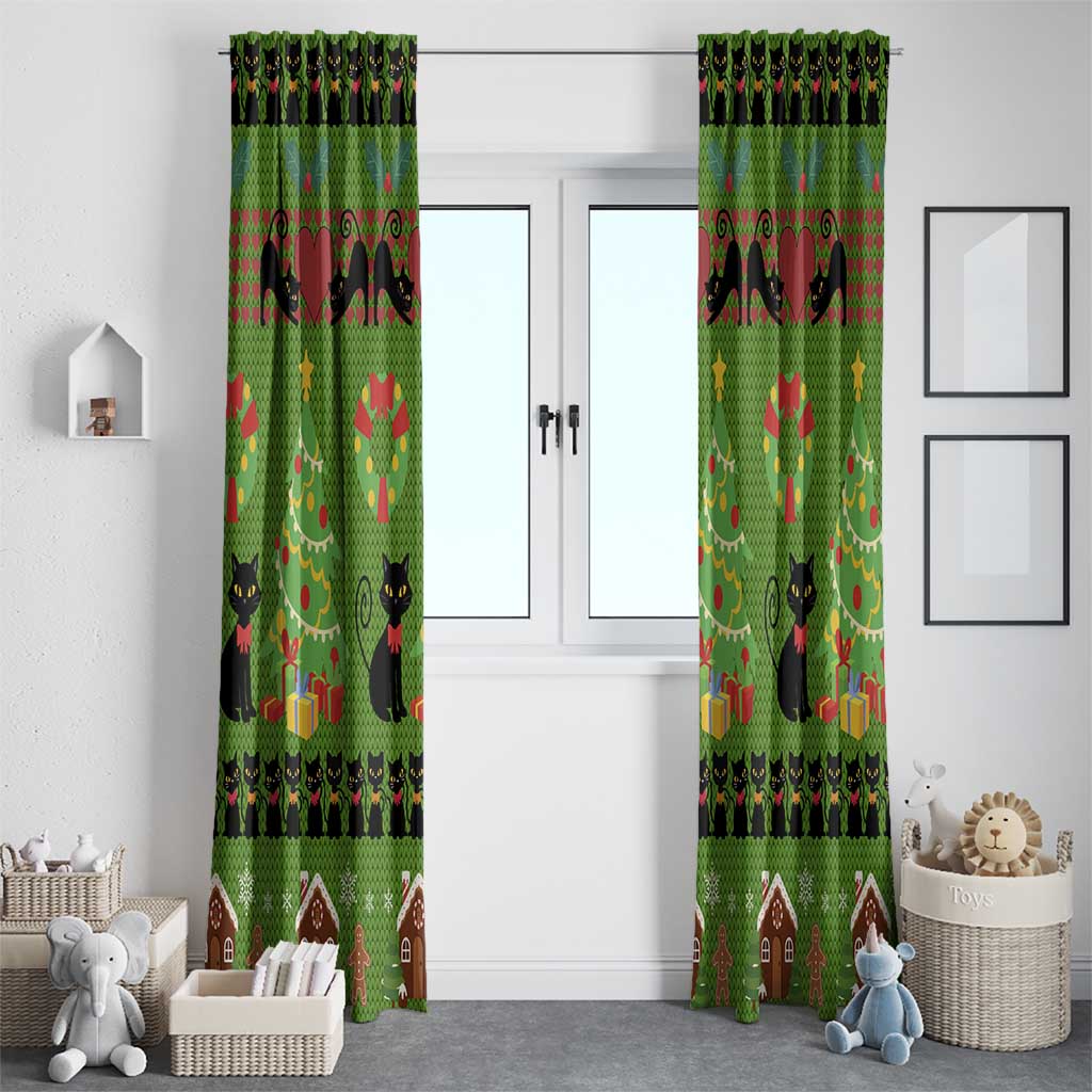 Love Black Cat Christmas Window Curtain Xmas Holiday Patterns - Wonder Print Shop