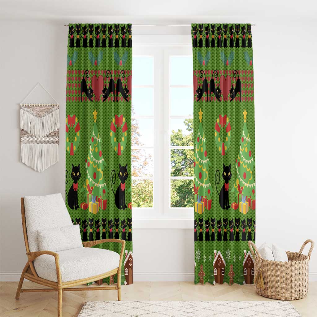 Love Black Cat Christmas Window Curtain Xmas Holiday Patterns - Wonder Print Shop