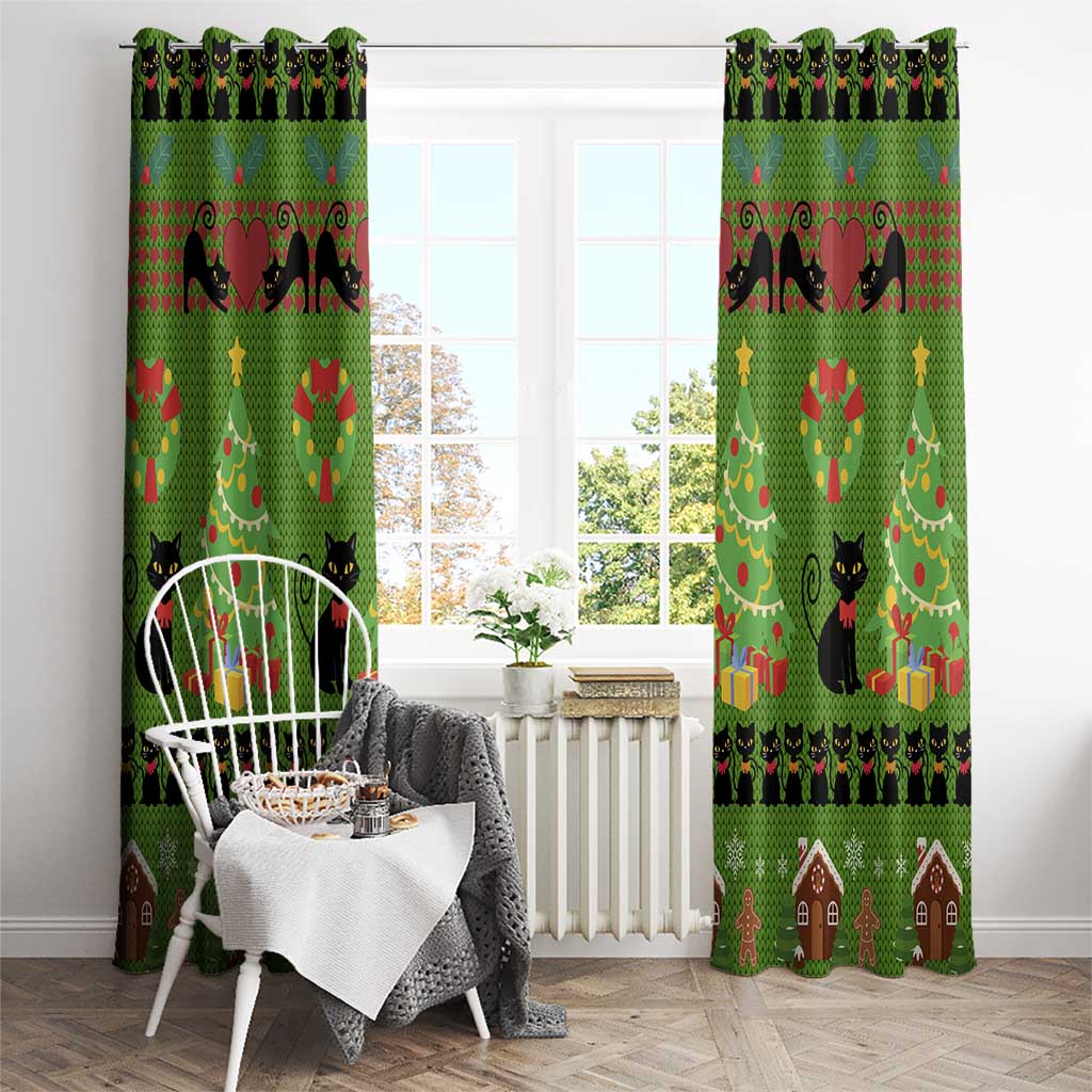 Love Black Cat Christmas Window Curtain Xmas Holiday Patterns - Wonder Print Shop