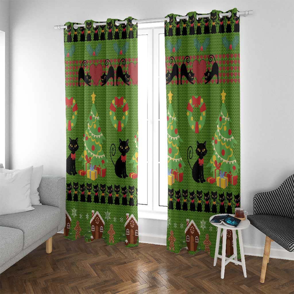 Love Black Cat Christmas Window Curtain Xmas Holiday Patterns - Wonder Print Shop