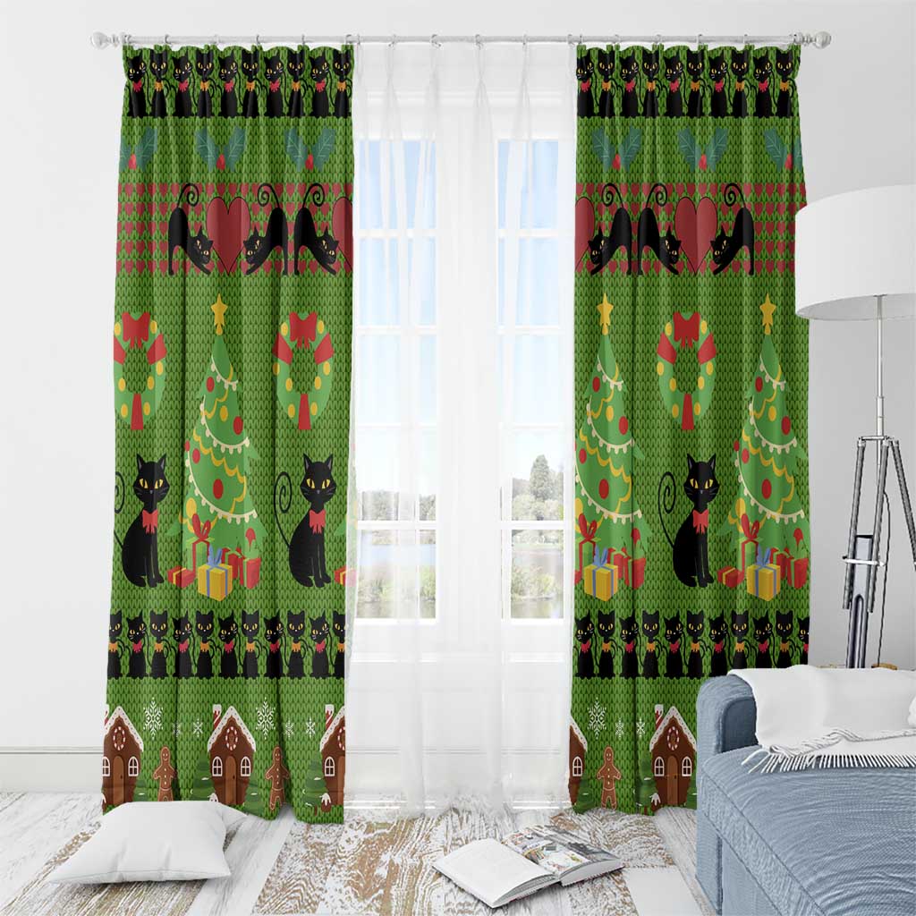 Love Black Cat Christmas Window Curtain Xmas Holiday Patterns - Wonder Print Shop