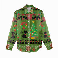 Love Black Cat Christmas Women Casual Shirt Xmas Holiday Patterns - Wonder Print Shop