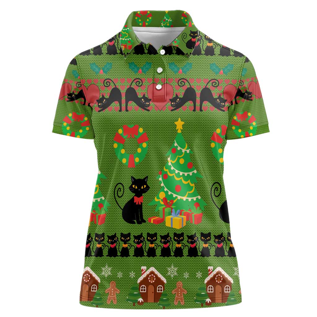 Love Black Cat Christmas Women Polo Shirt Xmas Holiday Patterns - Wonder Print Shop