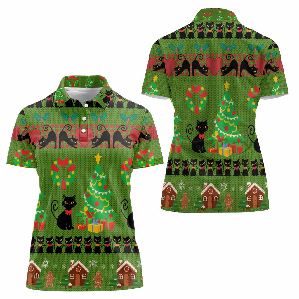 Love Black Cat Christmas Women Polo Shirt Xmas Holiday Patterns - Wonder Print Shop