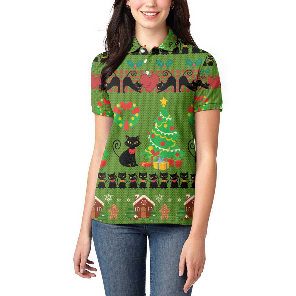 Love Black Cat Christmas Women Polo Shirt Xmas Holiday Patterns - Wonder Print Shop