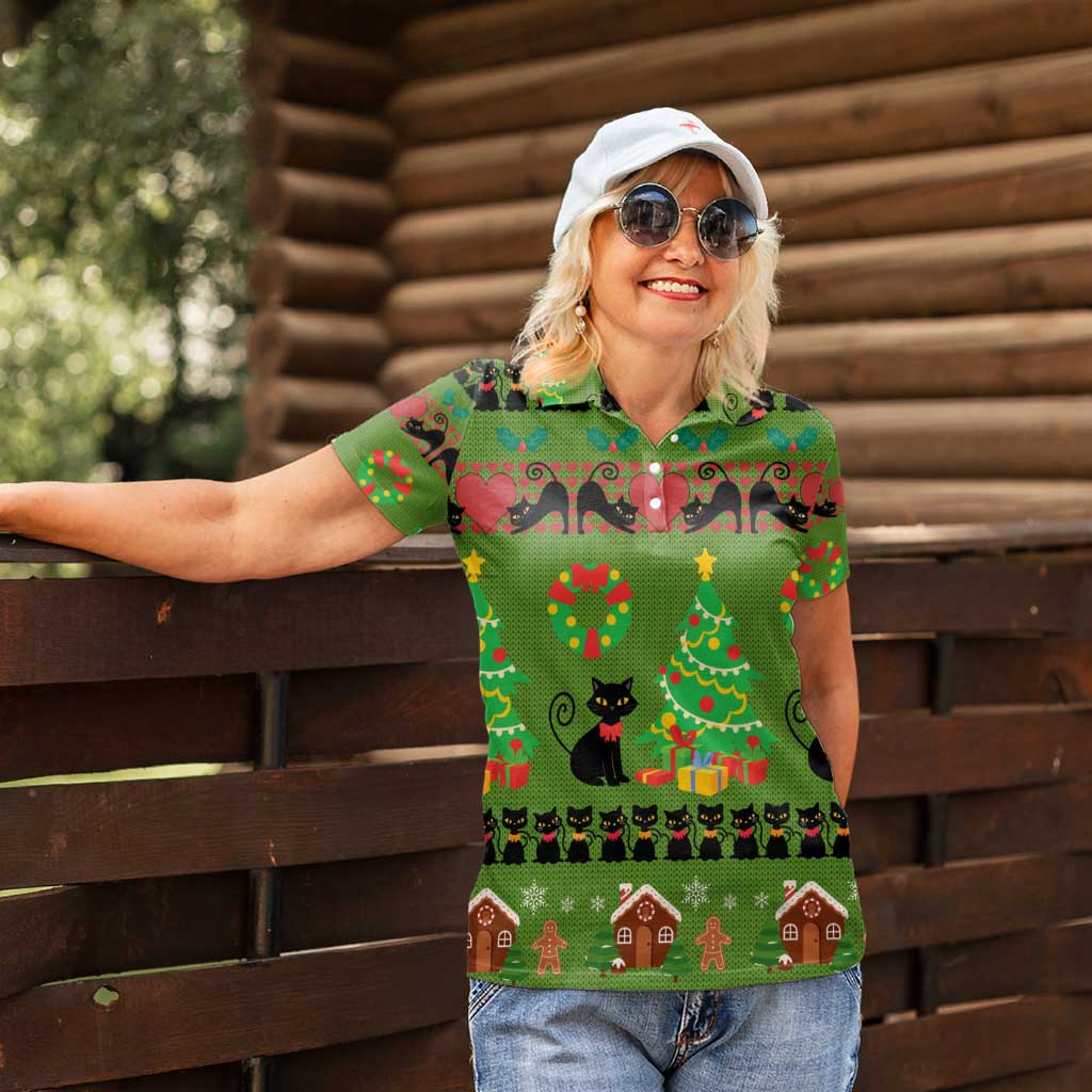 Love Black Cat Christmas Women Polo Shirt Xmas Holiday Patterns - Wonder Print Shop