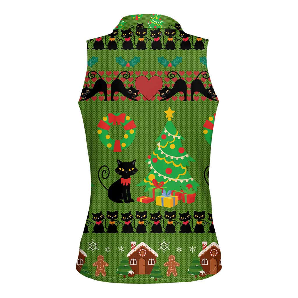 Love Black Cat Christmas Women Sleeveless Polo Shirt Xmas Holiday Patterns - Wonder Print Shop