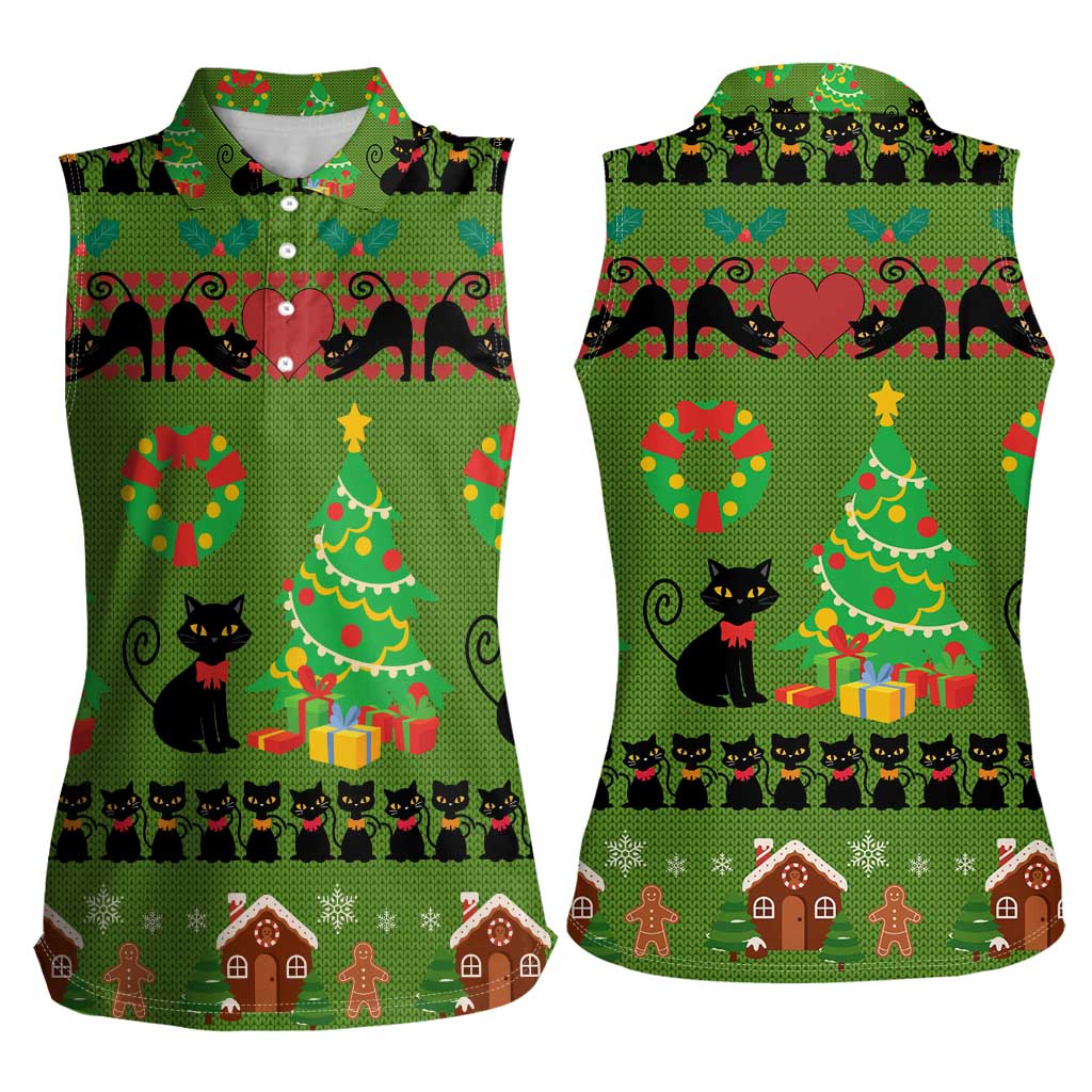 Love Black Cat Christmas Women Sleeveless Polo Shirt Xmas Holiday Patterns - Wonder Print Shop