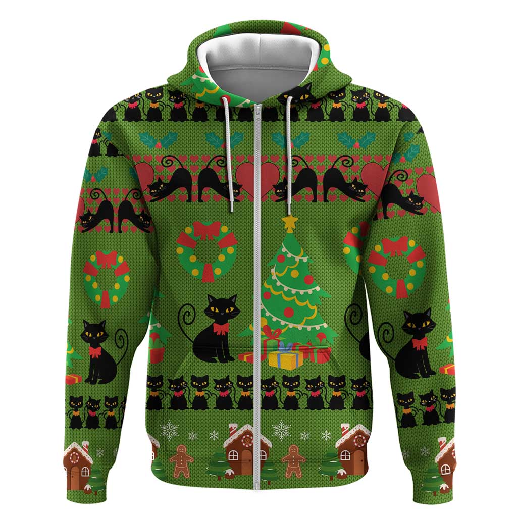 Love Black Cat Christmas Zip Hoodie Xmas Holiday Patterns - Wonder Print Shop
